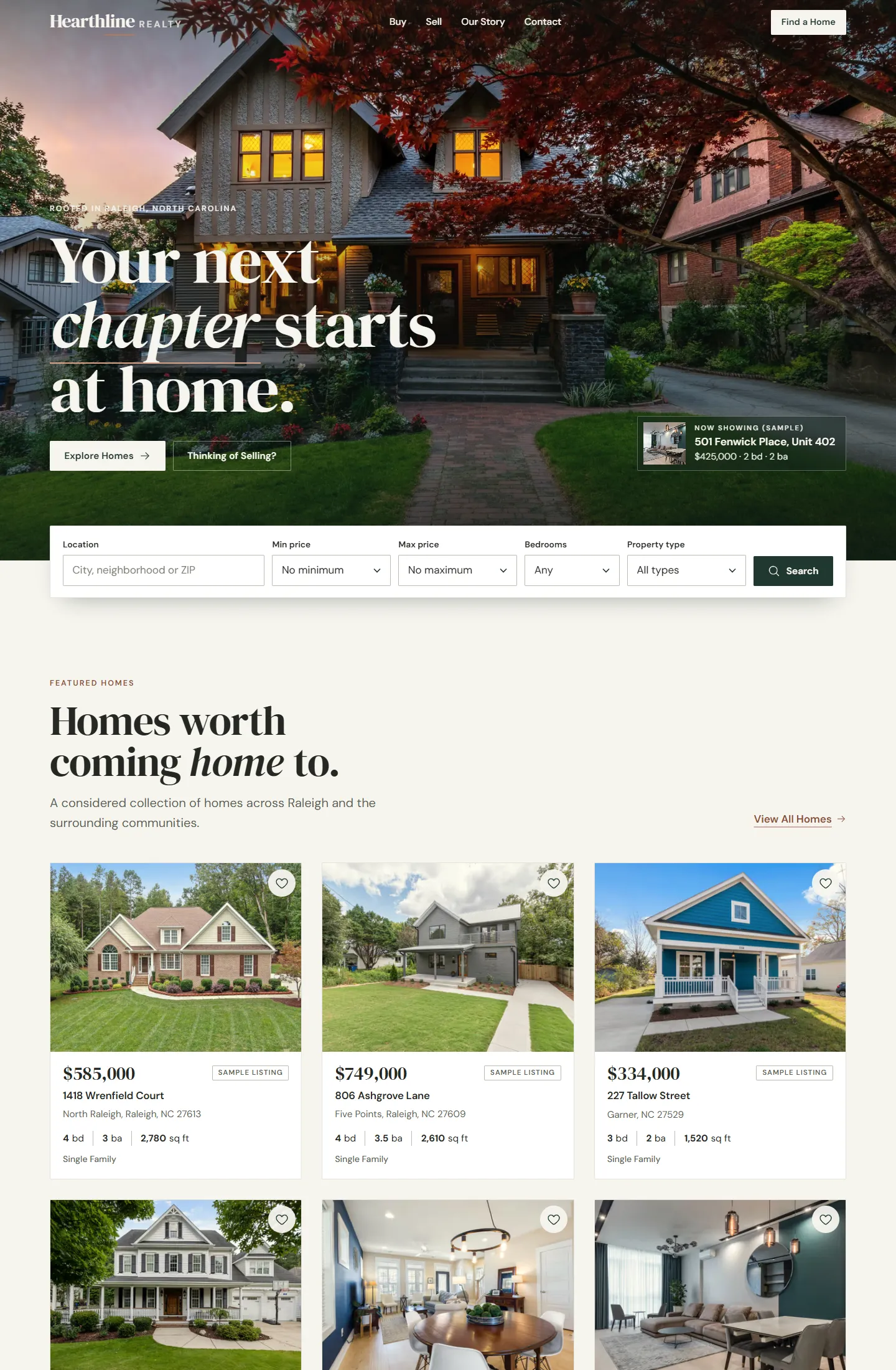 Hearthline Realty (concept project) website preview