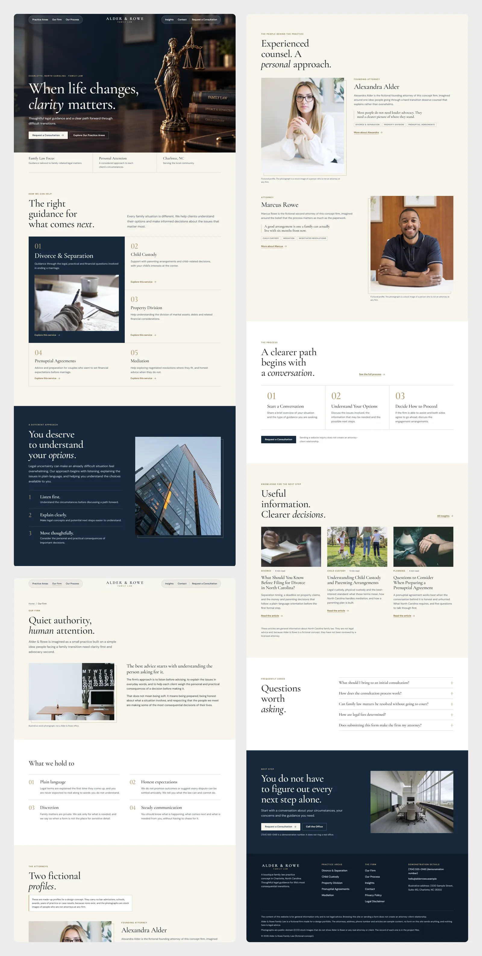 Alder & Rowe (concept project) whole home page, in columns