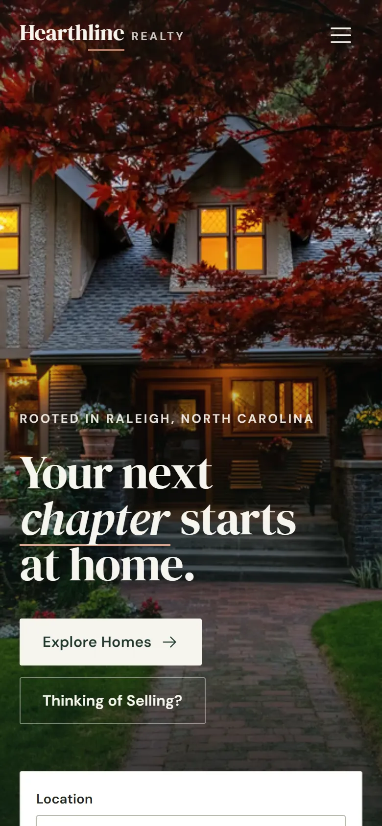 Hearthline Realty on a phone, screen 1 of 2