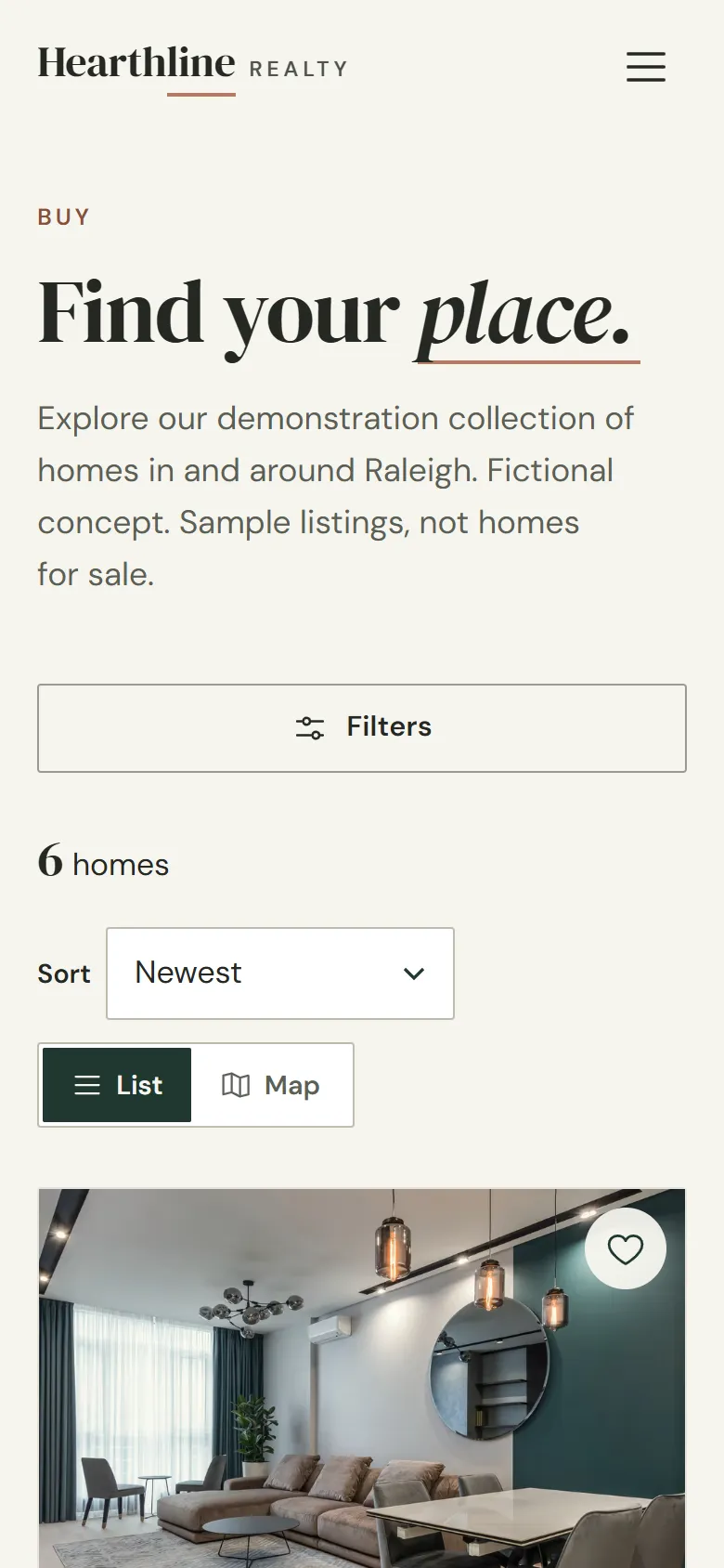 Hearthline Realty on a phone, screen 2 of 2