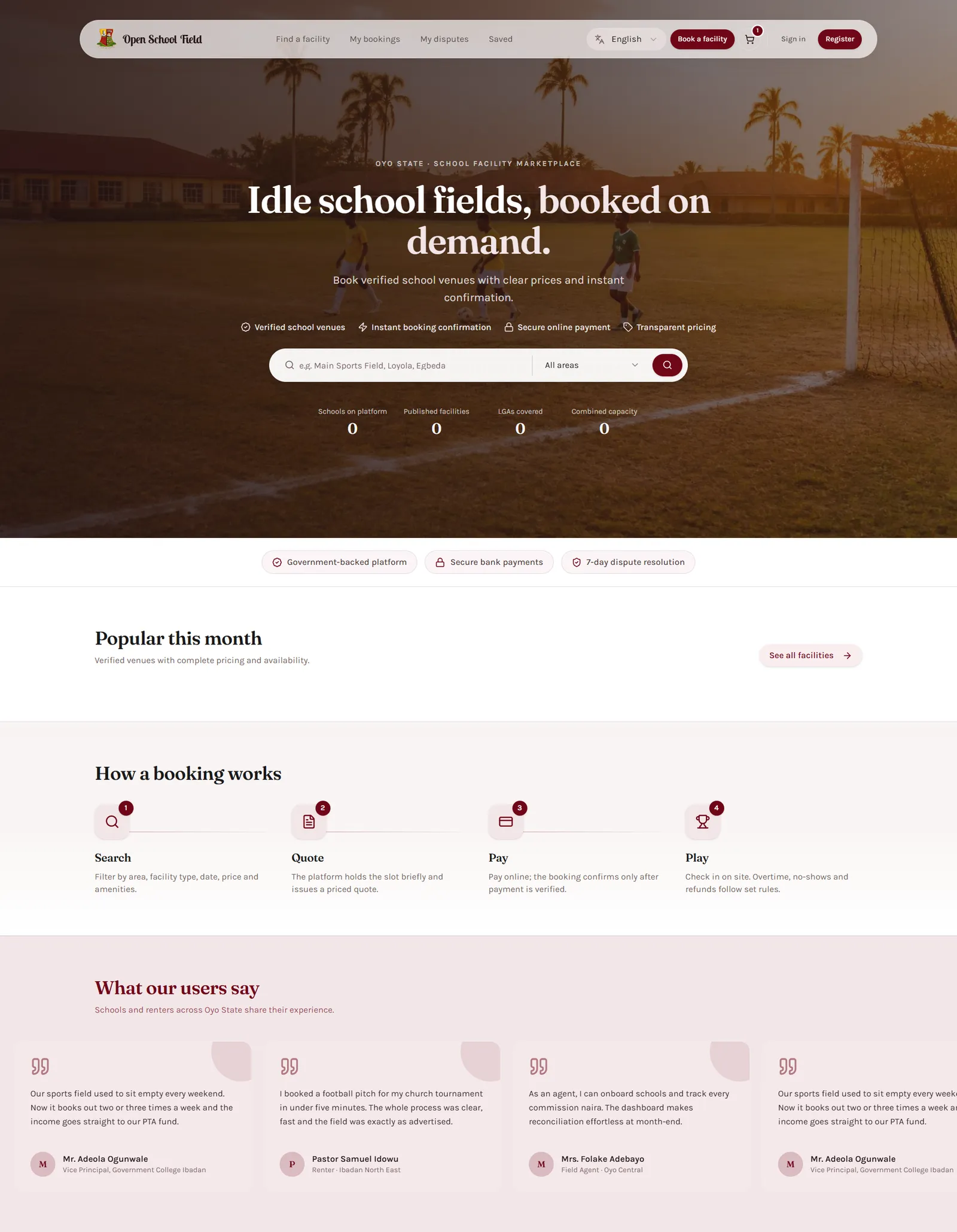 Open School Field website preview